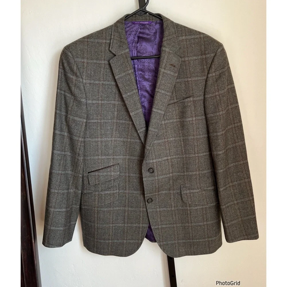 Ted Baker London Endurance Jay 100% Wool Blazer Jacket Gray Mens Houndstooth 44